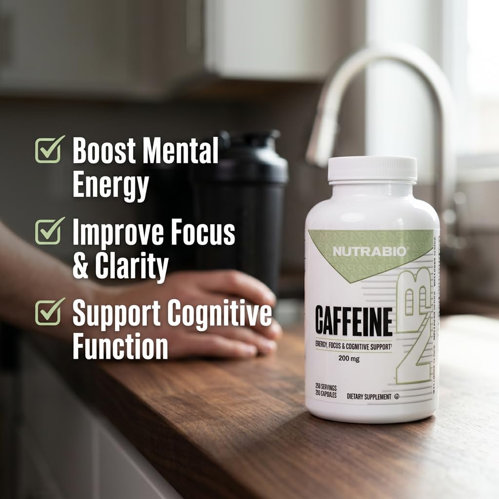 NutraBio 100% Pure Caffeine Capsules (250 Capsules) - Image 3
