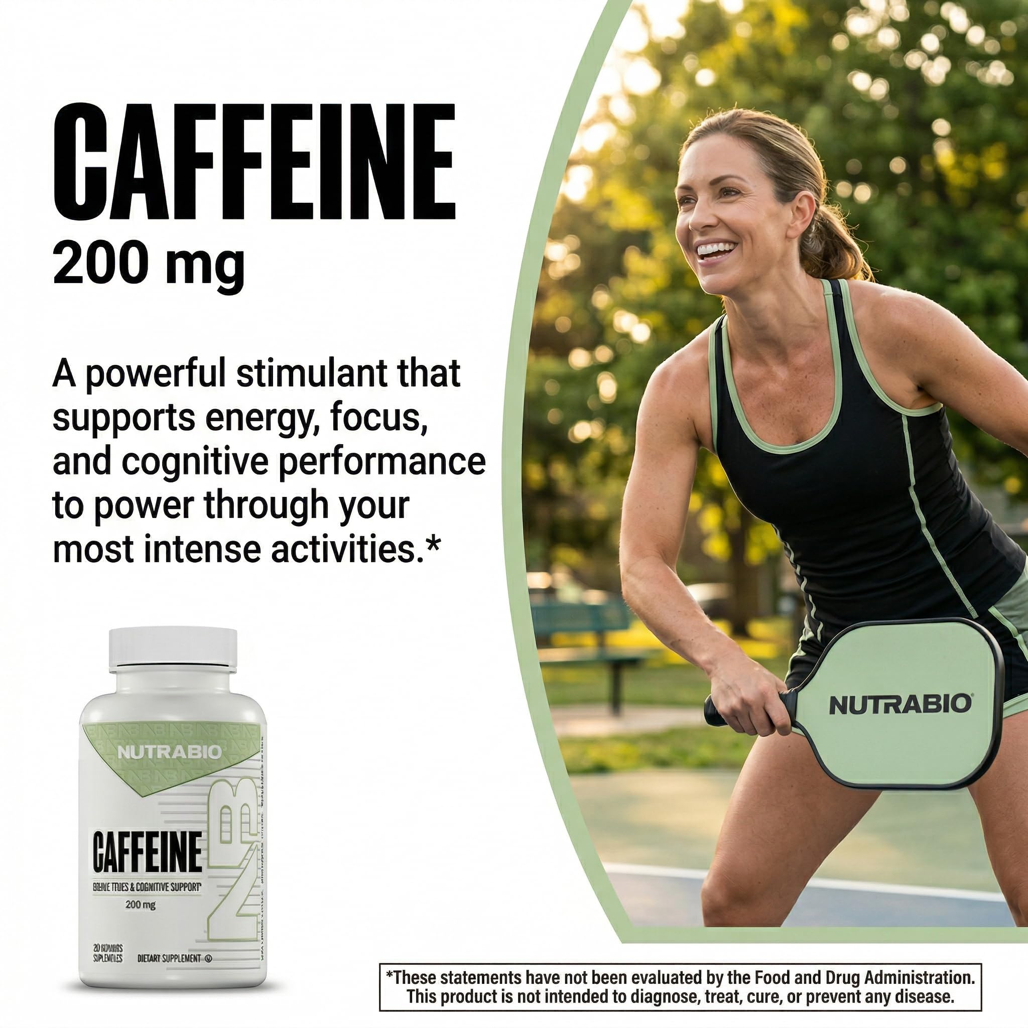 NutraBio 100% Pure Caffeine Capsules (250 Capsules) - Image 4