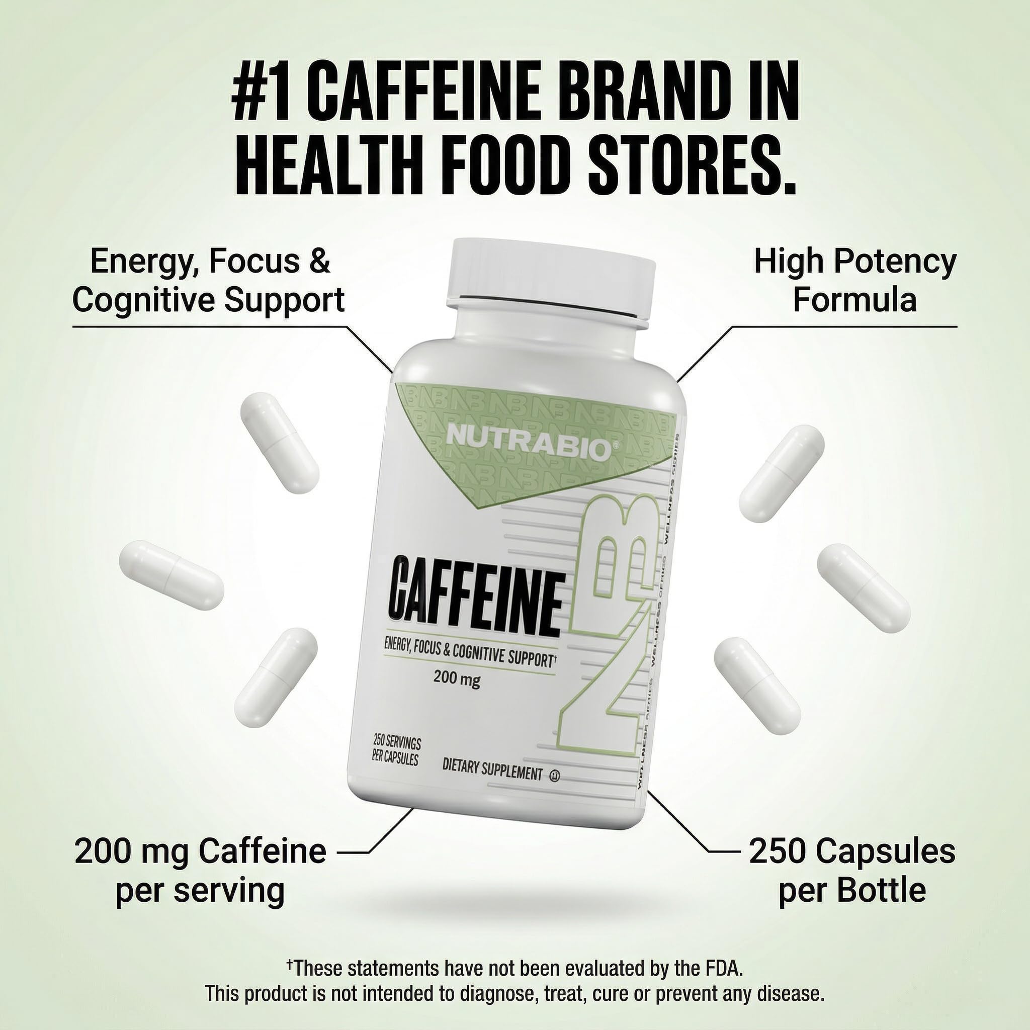 NutraBio 100% Pure Caffeine Capsules (250 Capsules) - Image 7