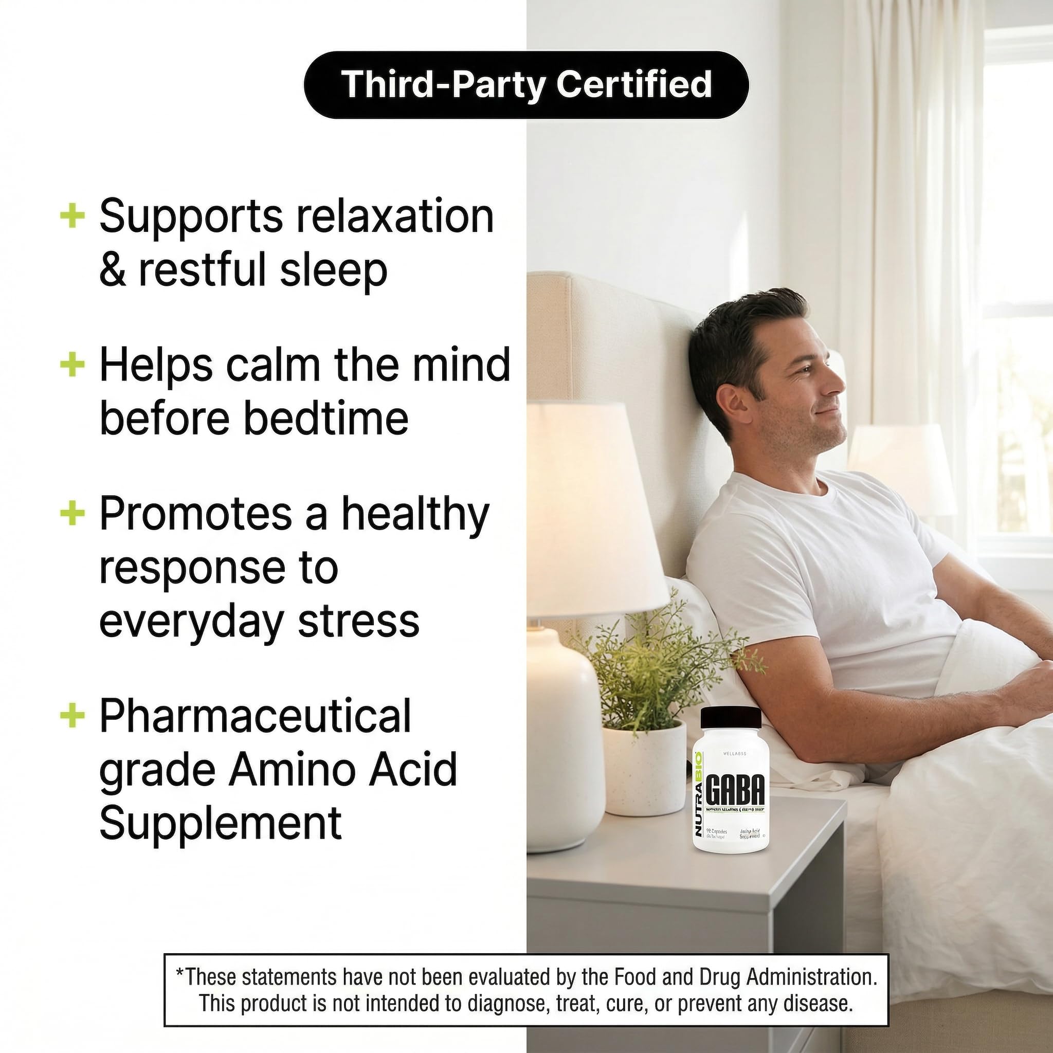 NutraBio 100% Pure GABA Supplement (Gamma-Aminobutyric Acid), 500mg - May Help with Healthy Sleep and Relaxation, 90 Capsules - Image 3