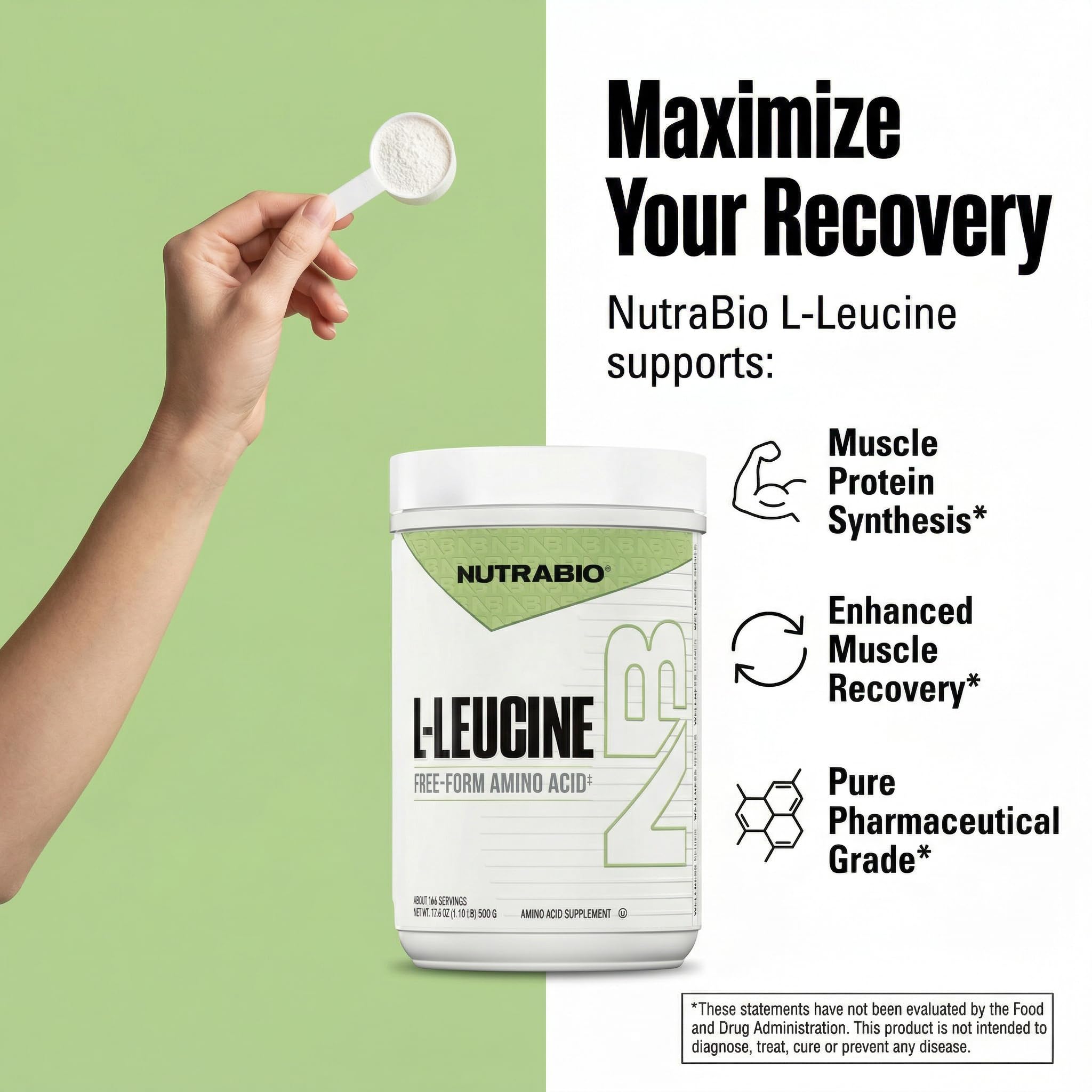 NutraBio 100% Pure L-Leucine - Muscle Recovery and Support - Naturally Fermented Free Form Amino Acid - Vegan, Non-GMO, Gluten Free - (500 Grams) - Image 6