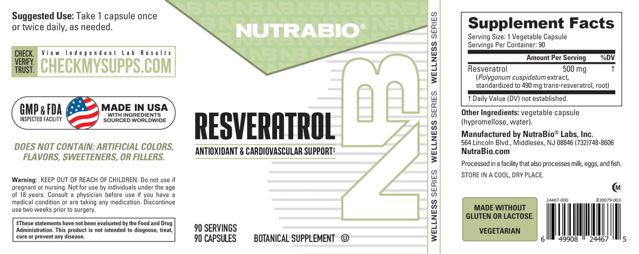 NutraBio 98% Pure Resveratrol Supplement 500mg - Standardized to 490mg Trans Resveratrol, Heart Health and Antioxidant Defense - 90 Capsules - Image 6