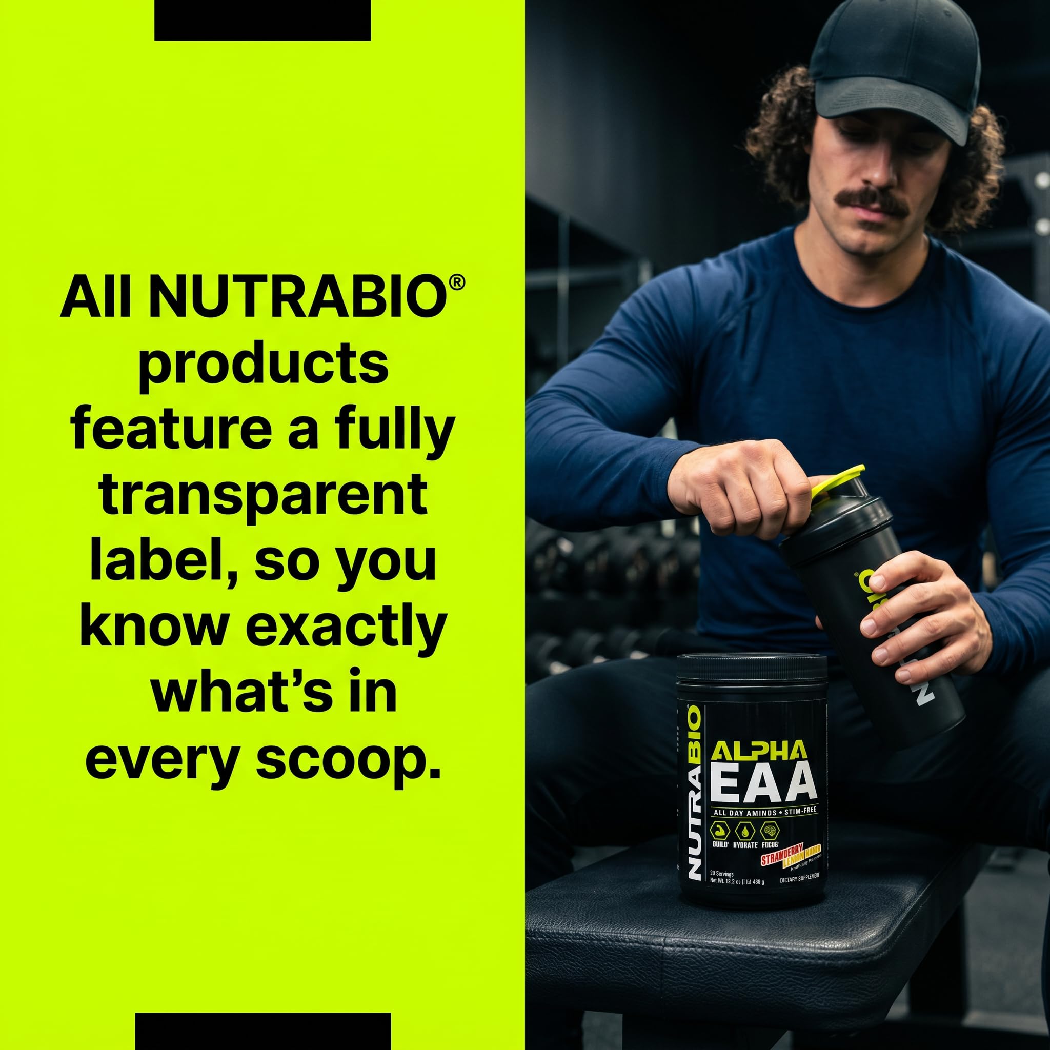 NutraBio Alpha EAA - All-Day Amino Acids for Muscle Growth and Hydration - Essential Amino Acids with Nootropics & Adaptogens- Full Spectrum EAA BCAA Powder - 30 Servings - Strawberry Lemon - Image 7