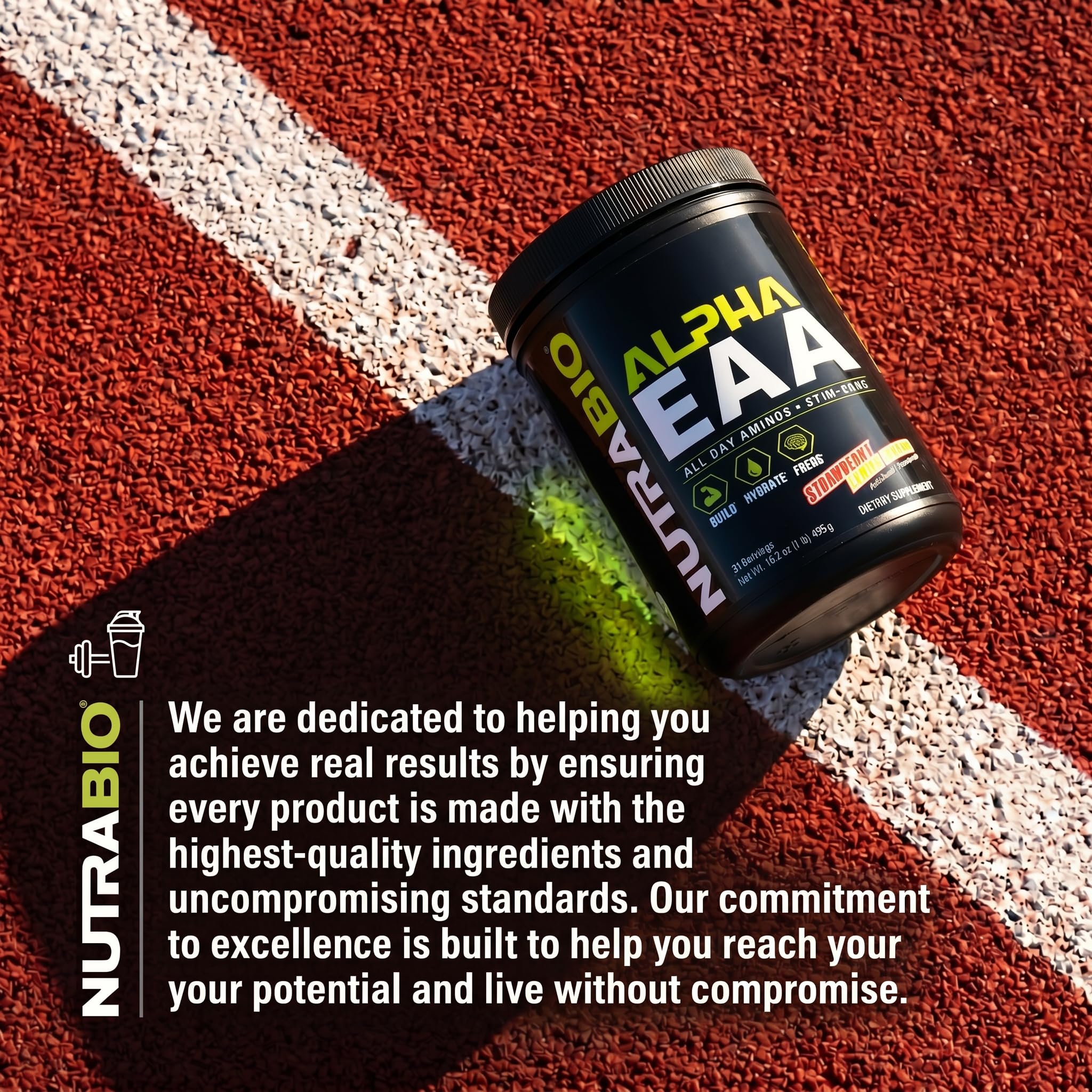 NutraBio Alpha EAA - All-Day Amino Acids for Muscle Growth and Hydration - Essential Amino Acids with Nootropics & Adaptogens- Full Spectrum EAA BCAA Powder - 30 Servings - Strawberry Lemon - Image 8