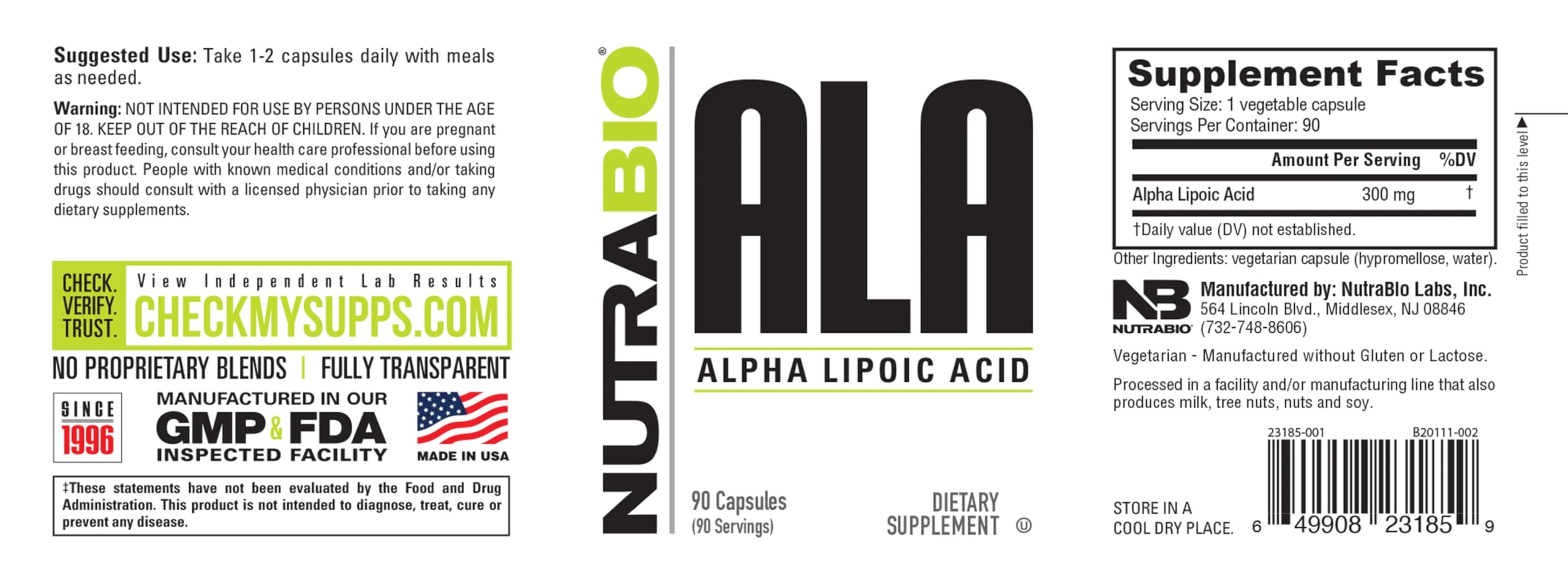 NutraBio Alpha Lipoic Acid (ALA) Supplement- Alpha Lipoic Acid 300mg, Supports Antioxidant Health, May Boost Energy Production and Wellness, 90 Vegetable Capsules - Image 3