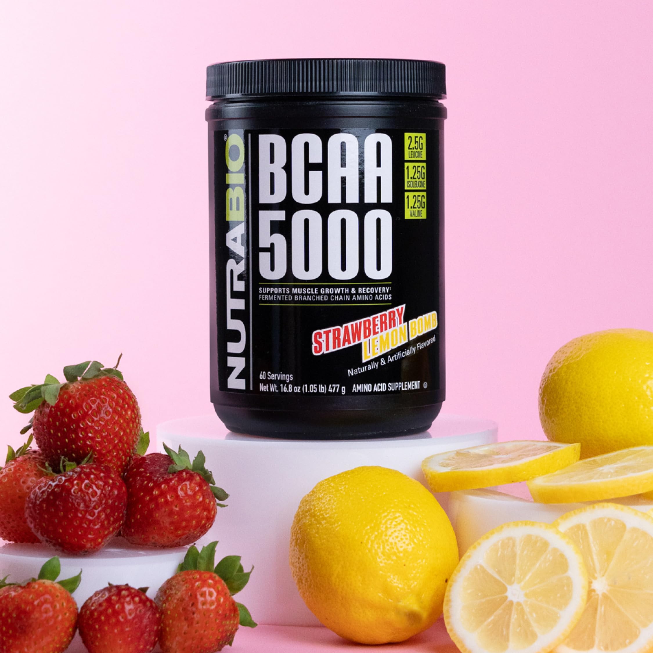 NutraBio BCAA 5000 Powder - Vegan Fermented BCAAs - Supports Lean Muscle Growth, Recovery, Endurance - 60 Servings - Strawberry Lemon Bomb - Image 4