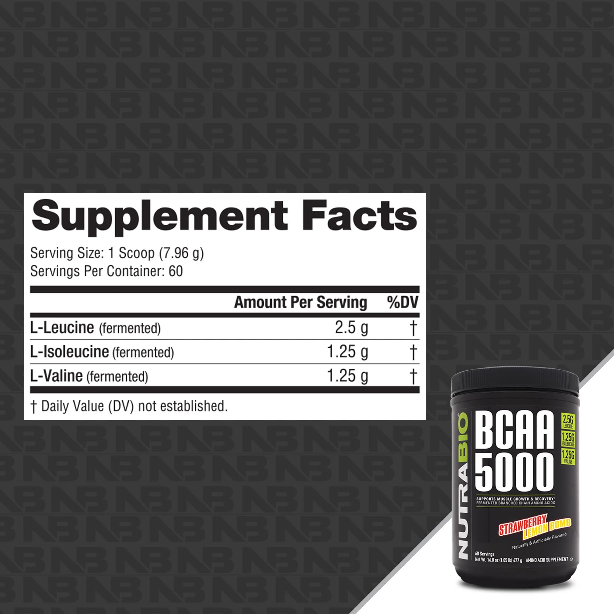 NutraBio BCAA 5000 Powder - Vegan Fermented BCAAs - Supports Lean Muscle Growth, Recovery, Endurance - 60 Servings - Strawberry Lemon Bomb - Image 9