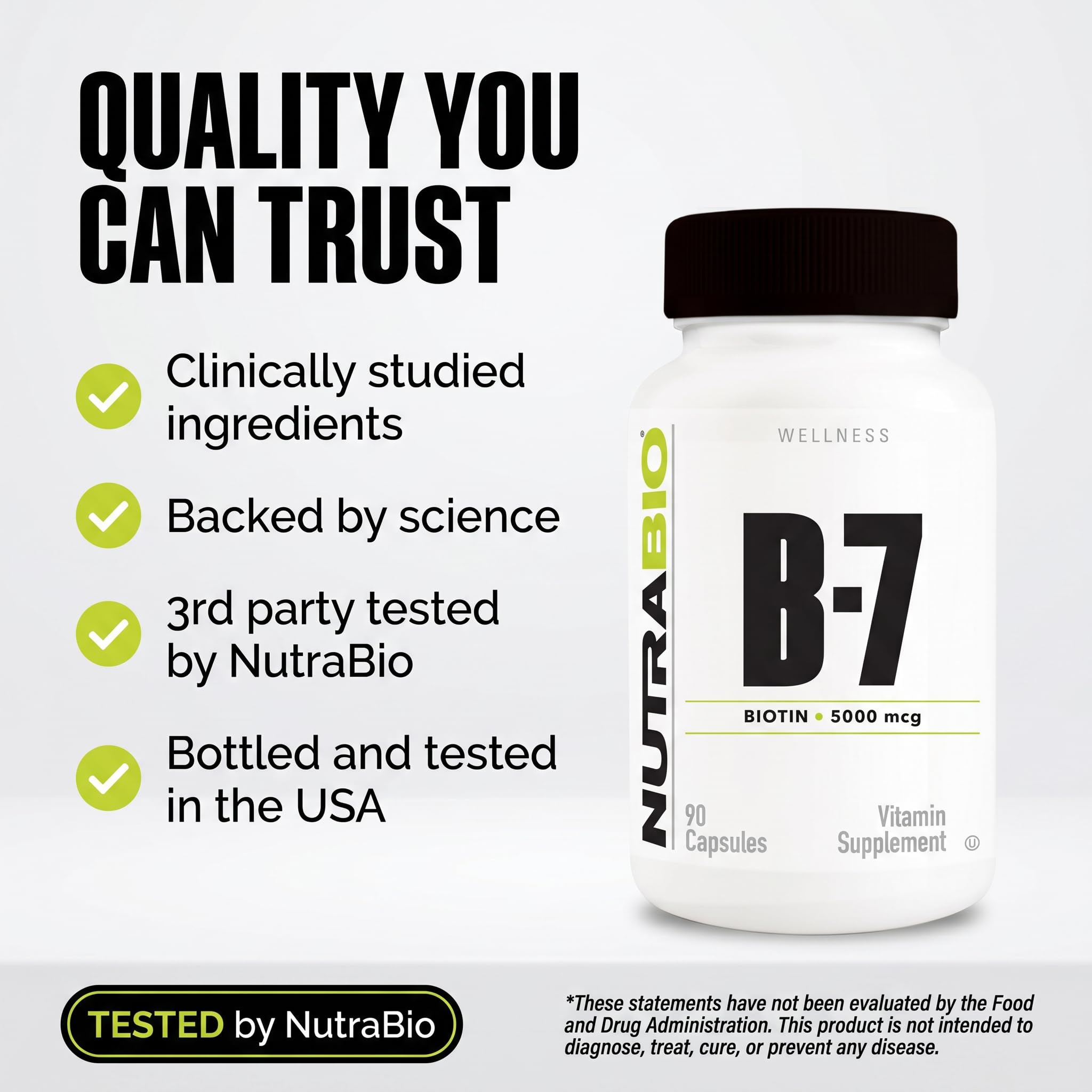 NutraBio Biotin (Vitamin B-7) Supplement, 5000mcg - May Help Promote Healthy Hair, Skin, and Nails, 90 Vegetable Capsules - Image 5