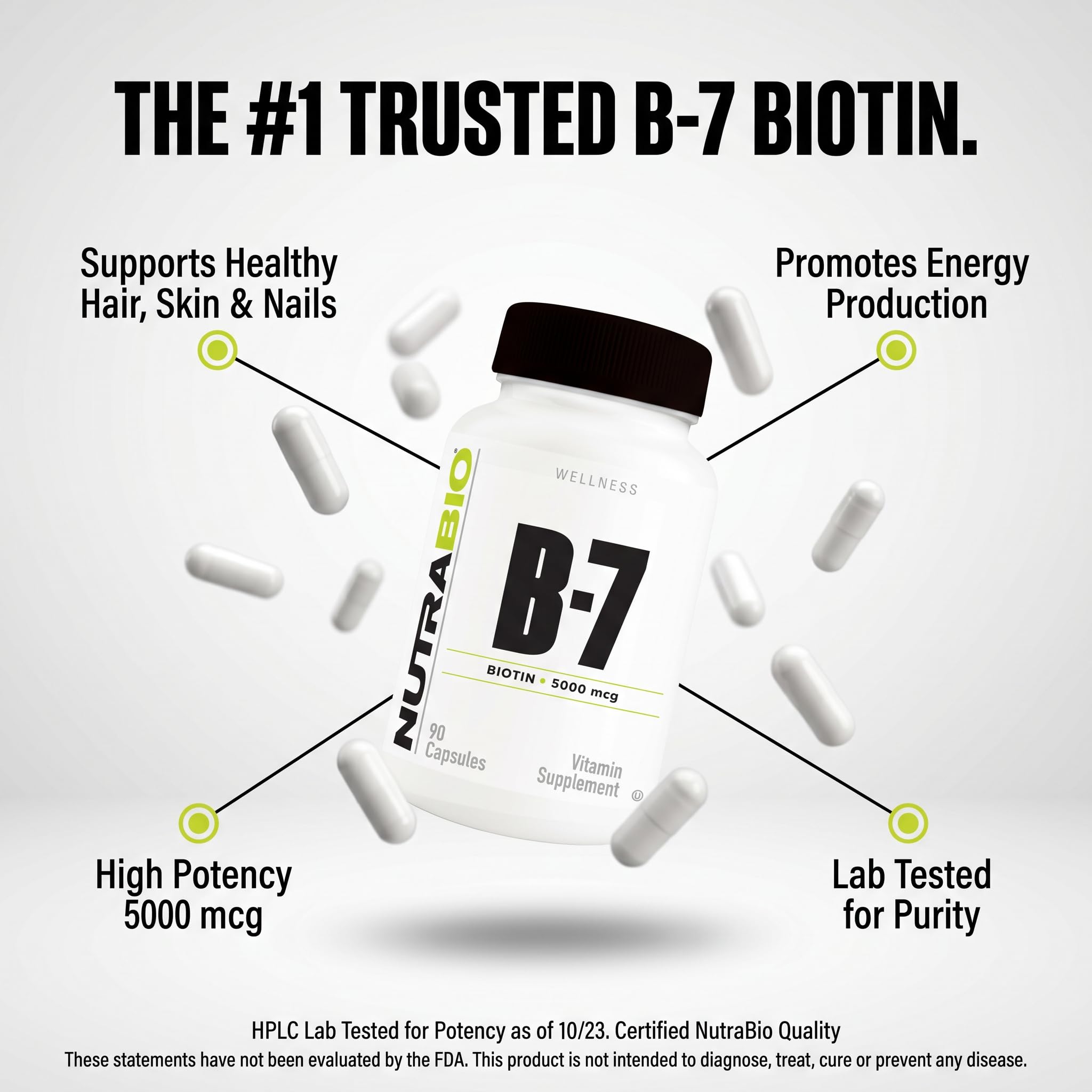 NutraBio Biotin (Vitamin B-7) Supplement, 5000mcg - May Help Promote Healthy Hair, Skin, and Nails, 90 Vegetable Capsules - Image 7