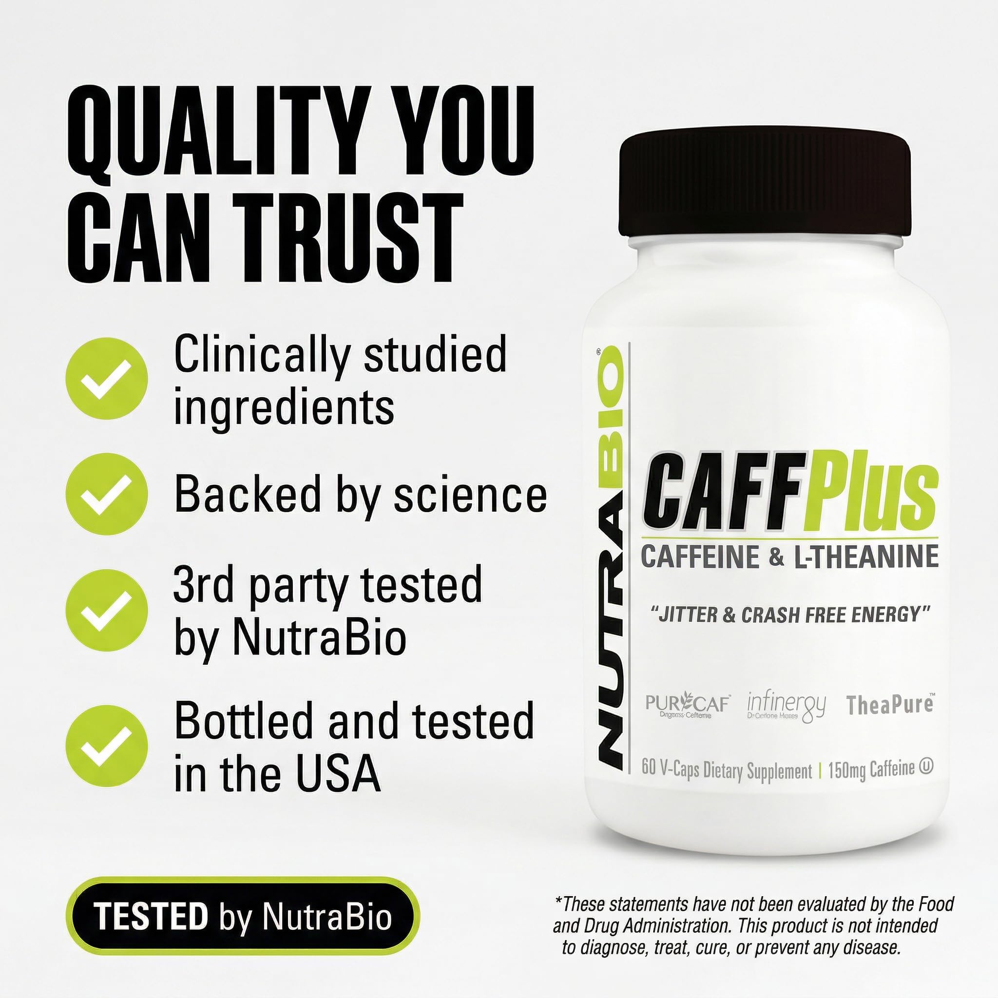 NutraBio CaffPlus, Dual Source Caffeine with Theanine for Healthy Energy Boost - 60 Vegetable Capsules - Image 4