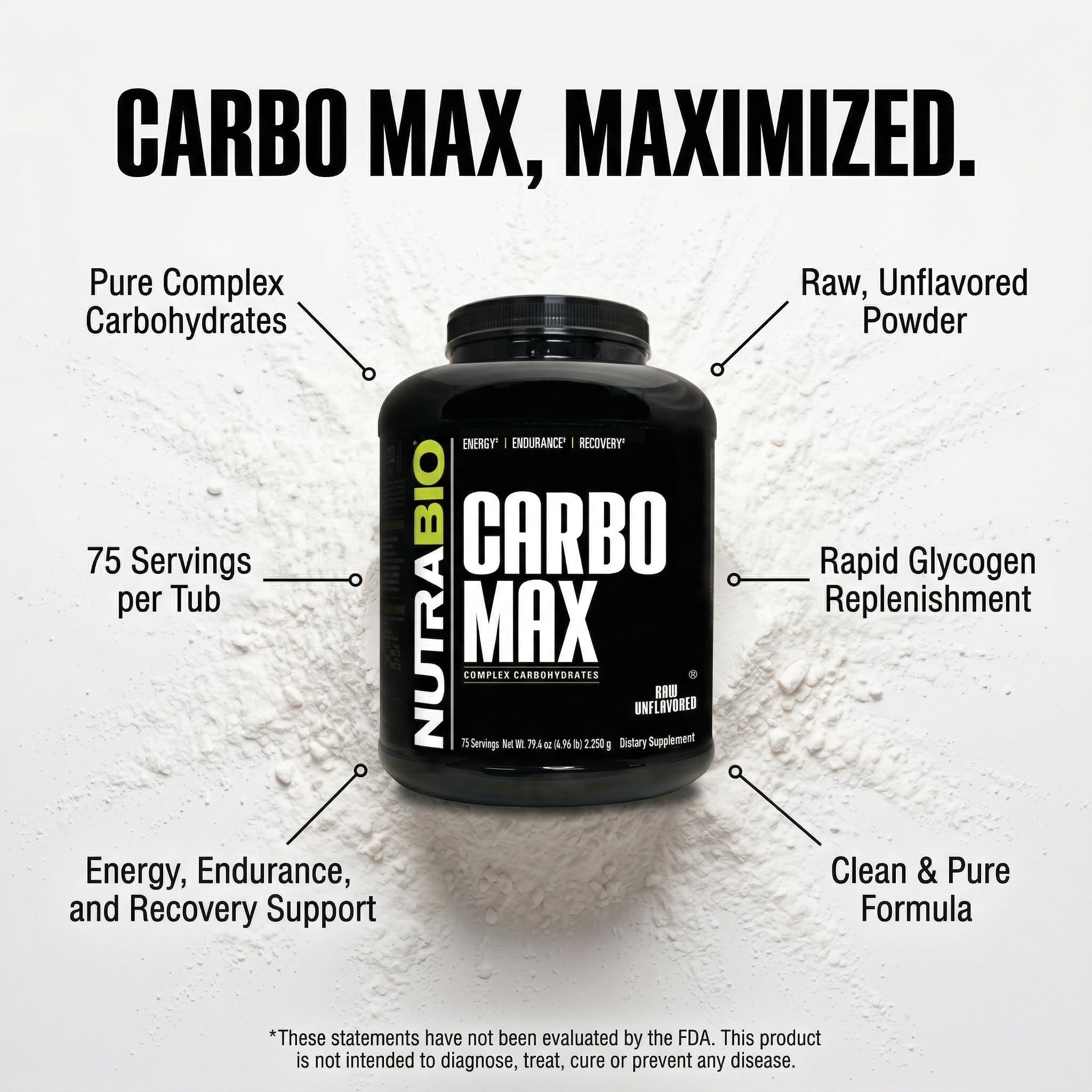 NutraBio CarboMax Maltodextrin Powder - Carbohydrate Powder for Sustained Energy - Calorie Rich for Muscle and Weight Gain - Unflavored - 5 Pounds, 75 Servings - Image 3