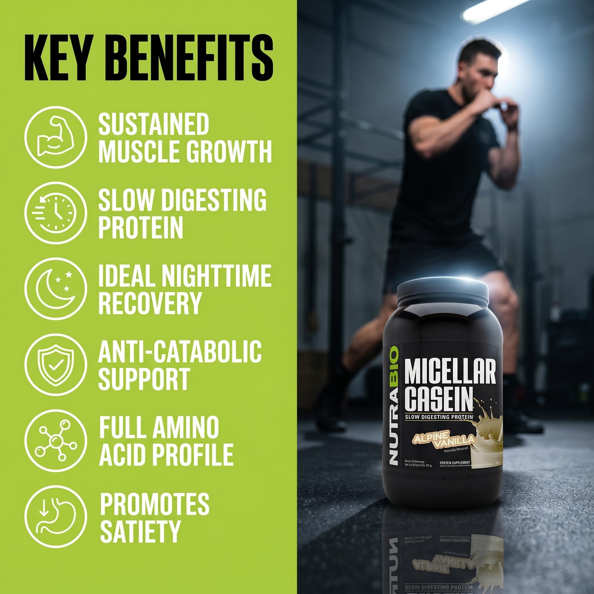 NutraBio Casein Protein Powder, Micellar Casien Powder, 25g Slow Digesting Protein, Helps Keep You Full, Overnight Muscle Recovery & Growth, BCAA & EAA, Gluten Free, Soy Free, 2lb Vanilla - Image 5