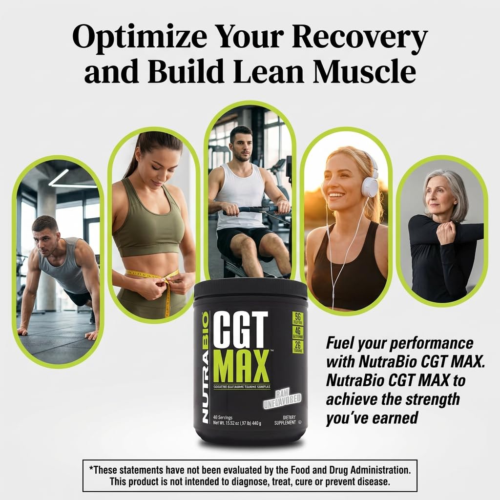 NutraBio CGT-MAX Powder- Creatine, Glutamine and Taurine to Support Muscle Recovery and Strength - 40 Servings - Unflavored - Image 4
