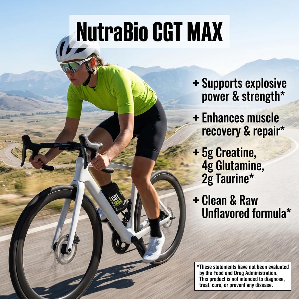 NutraBio CGT-MAX Powder- Creatine, Glutamine and Taurine to Support Muscle Recovery and Strength - 40 Servings - Unflavored - Image 6