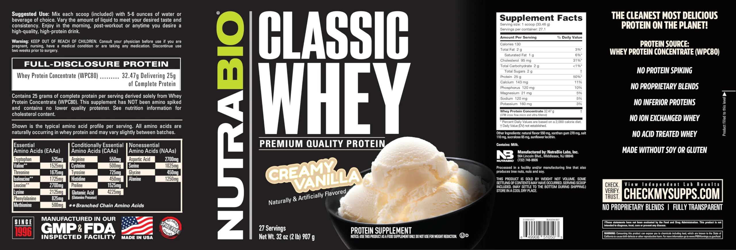 NutraBio Classic Whey Protein Powder- 25G of Protein Per Scoop - Full-Spectrum Amino Acid Profile - No Fillers, Artificial Colors, Preservatives - Low Glycemic Index - Creamy Vanilla, 2 Pounds - Image 6