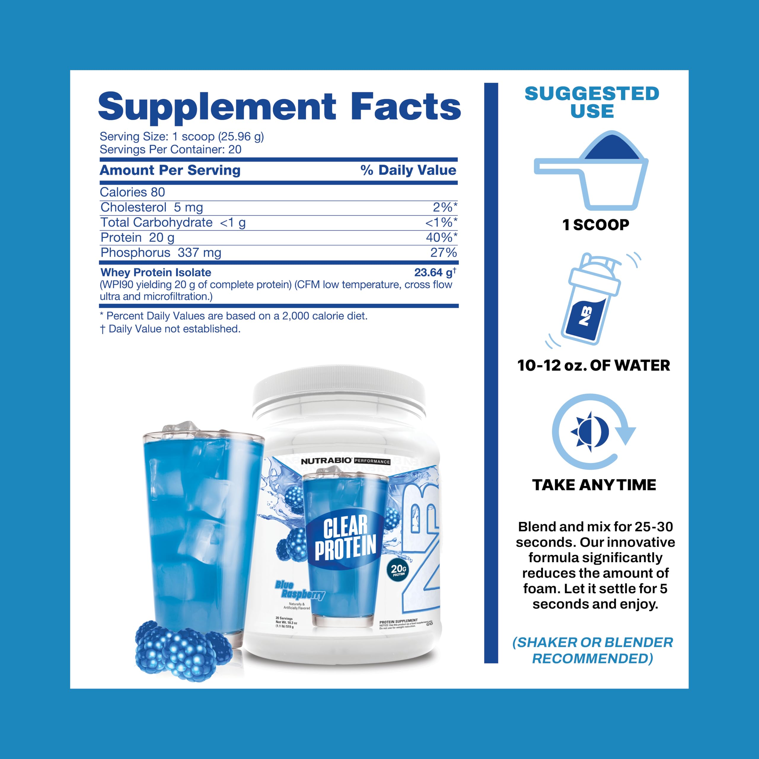 NutraBio Clear Protein Powder, Blue Raspberry - 20 Servings, 20g Clear Whey Protein Isolate, 0 Sugar, 0g Lactose, Refreshing Fruit Flavors, GLP1 Support - Bone Health - Muscle Post Workout Recovery - Image 5