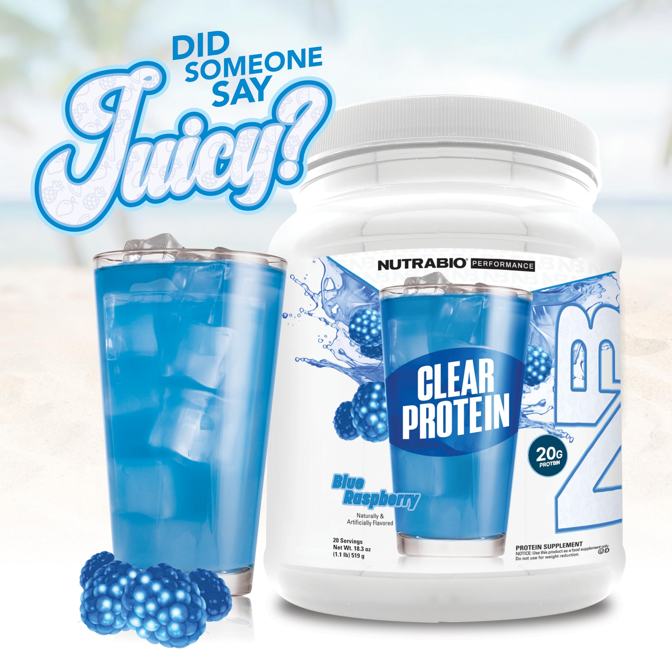 NutraBio Clear Protein Powder, Blue Raspberry - 20 Servings, 20g Clear Whey Protein Isolate, 0 Sugar, 0g Lactose, Refreshing Fruit Flavors, GLP1 Support - Bone Health - Muscle Post Workout Recovery - Image 8