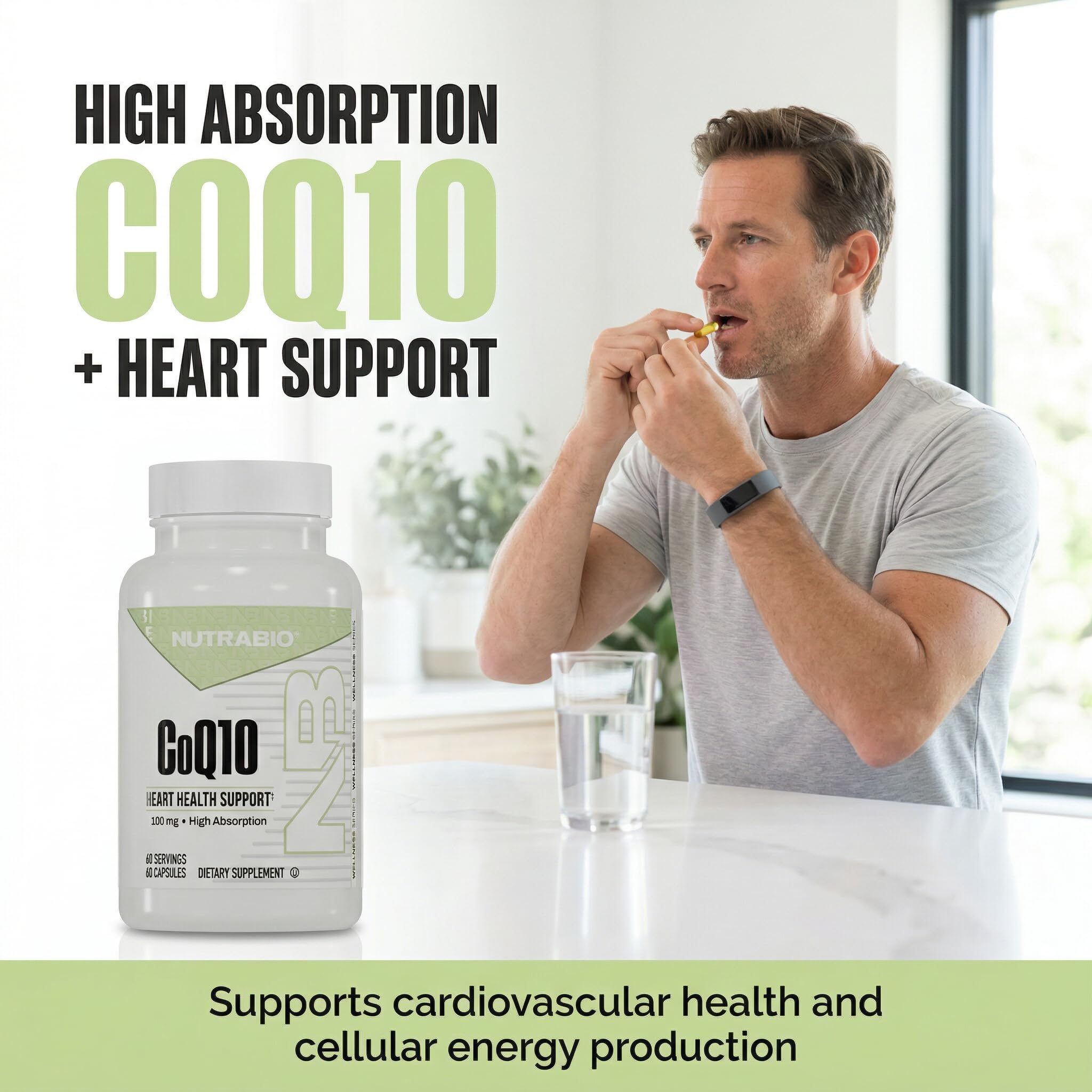 NutraBio CoQ10 Dietary Supplement, Healthy Heart Function & Cellular Energy Production, 100mg - 60 Capsules - Image 3