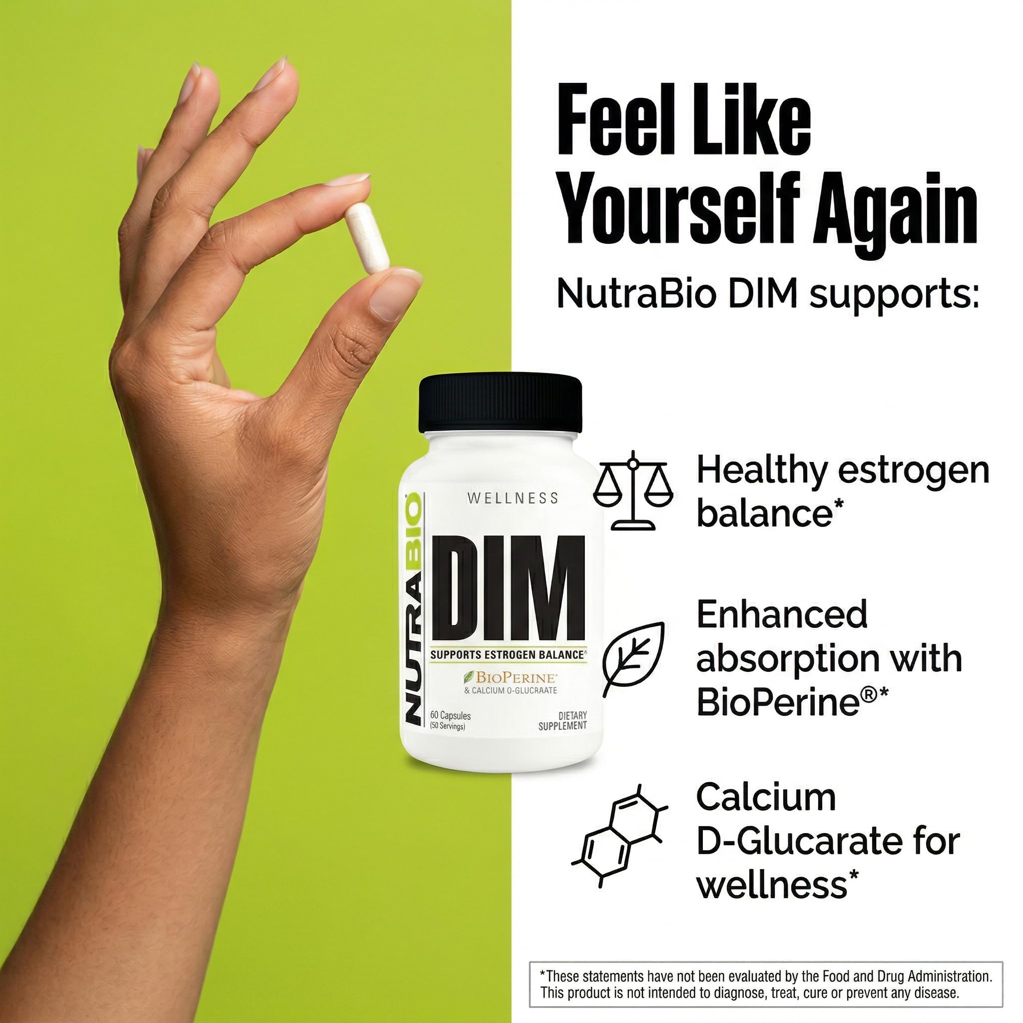 NutraBio DIM Supplement, Supports Estrogen Balance, 100mg - 60 Vegetable Capsules - Image 3