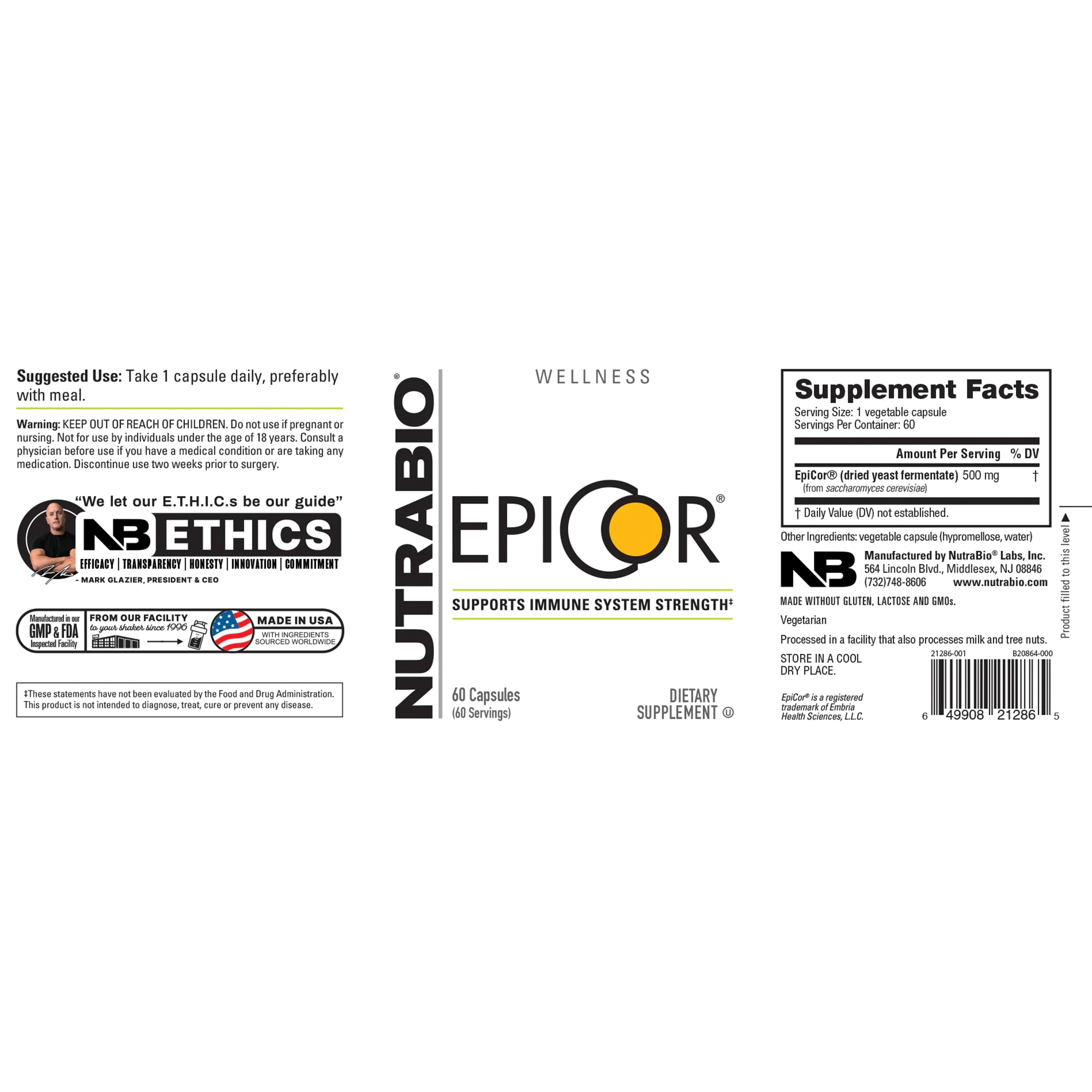 NutraBio Epicor Multi Vitamin - Prebiotic - Antioxidant Support - Independent Lab Tested - 500mg - 60 Vegetable Capsules - Image 3