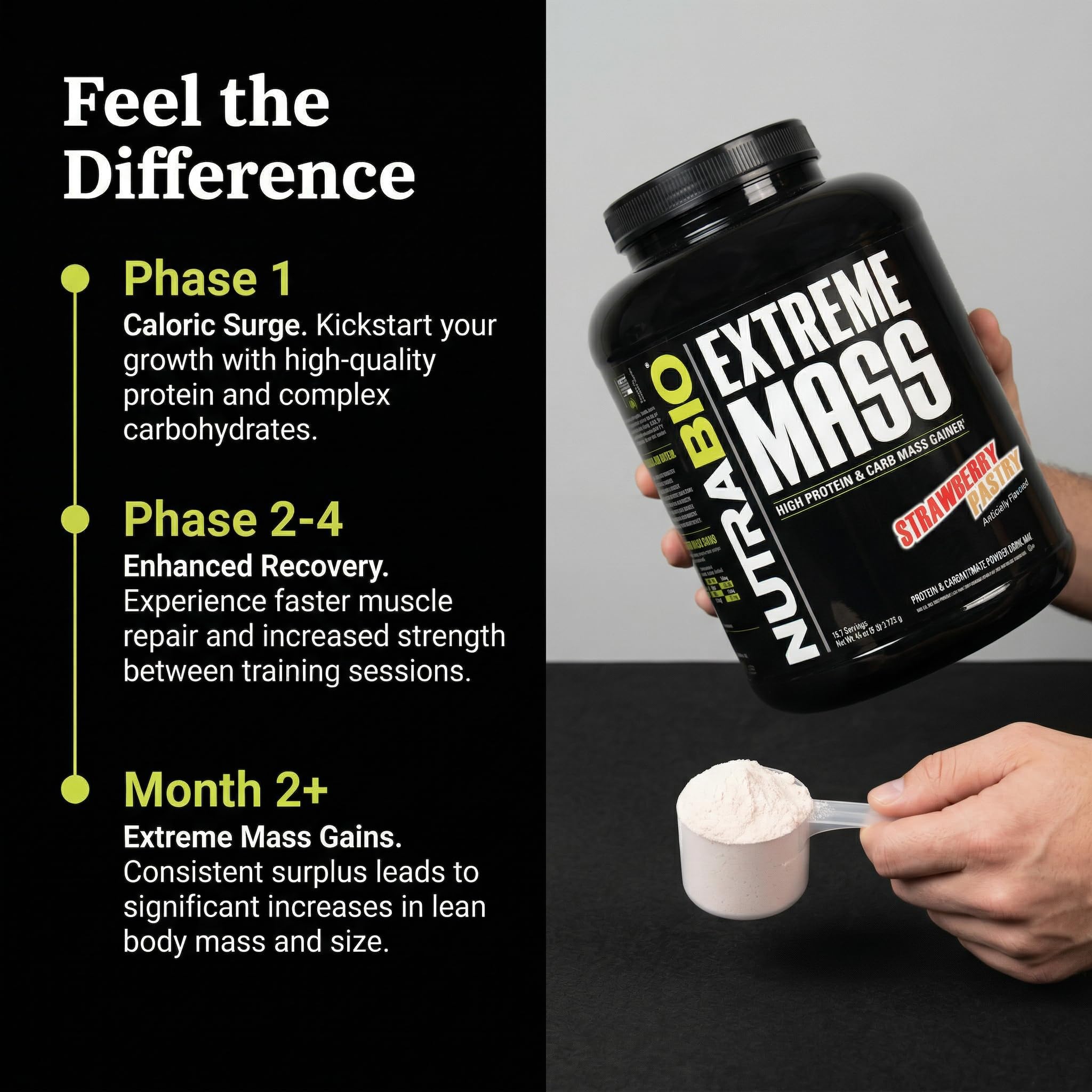 NutraBio Extreme Mass Gainer Protein Powder, 53G Protein, Clean Weight Gainer, Increase Muscle Mass, Full Spectrum Amino Acid - Strawberry Pastry, 6 Pound - Image 7