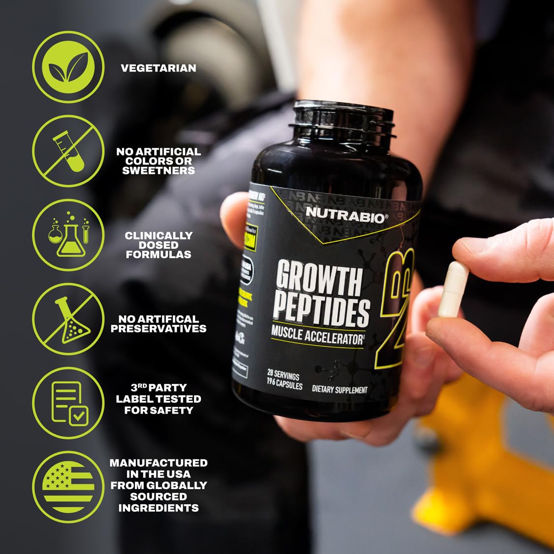 NutraBio Growth Peptides |Muscle Accelerator with DiLeucine & PeptiStrong | Peptides for Muscle Growth Men & Women- 28 Servings- 196 Capsules - Image 6