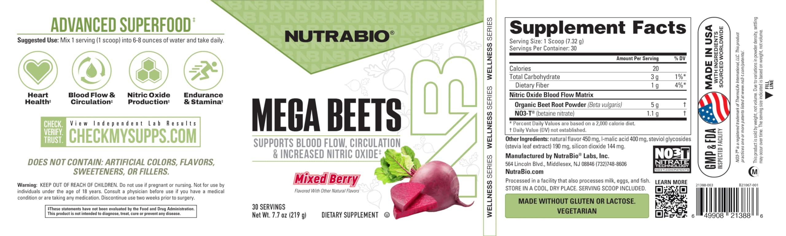NutraBio Mega Beets- Organic Beet Root Powder Nitric Oxide Superfood, NO3-T Nitrates and Antioxidants - Super Beets Supplement- Supports Performance, Circulation, Blood Flow, Overall Health - 30Sv - Image 8