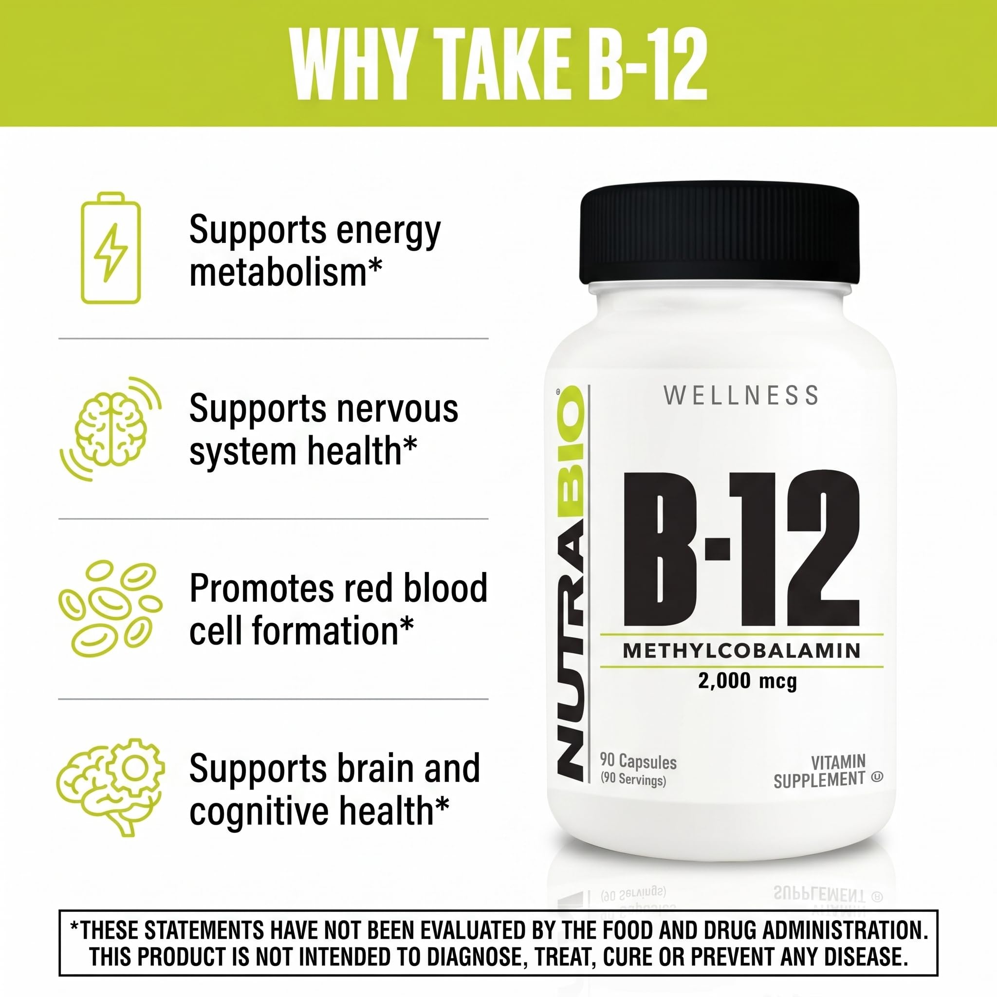 NutraBio Methyl B-12 Vitamin Supplement, 2000mcg – Promotes Cellular Health and Wellness, 90 Vegetable Capsules - Image 3