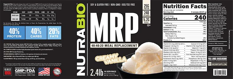 NutraBio MRP Complete Meal Replacement Protein Powder - 2.5 Pounds - Creamy Vanilla - Image 3