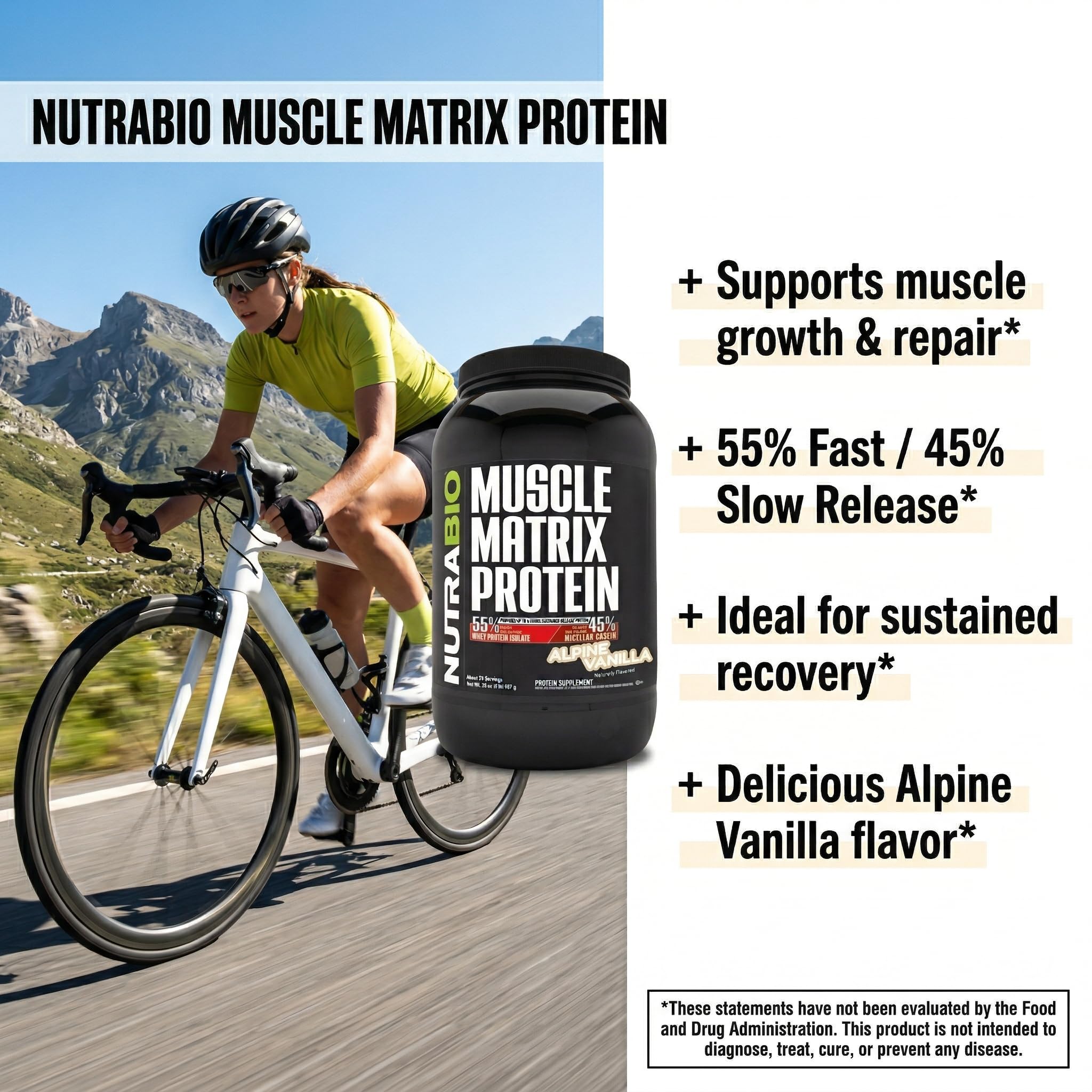 NutraBio Muscle Matrix Protein Powder - 25g of Protein Per Scoop - Whey Isolate and Micellar Casein Combo for Fast and Slow Release - Vanilla - 2 Pounds, 28 Servings - Image 5