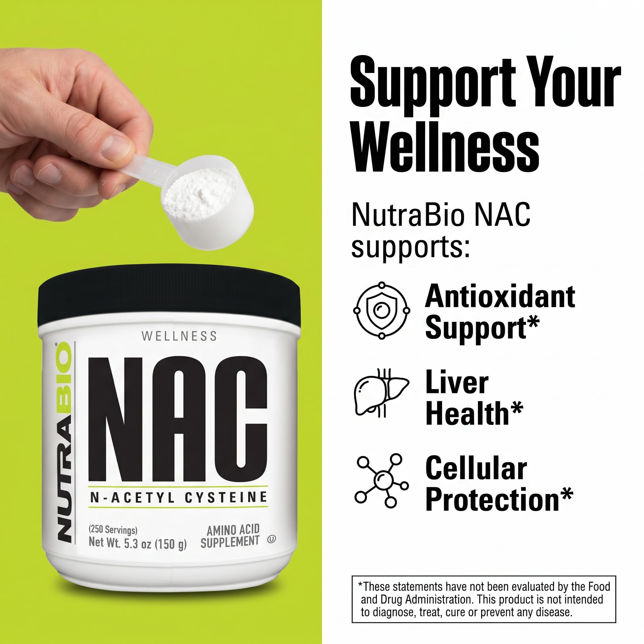 NutraBio N-Acetyl Cysteine Supplement (NAC) - 150 Grams Powder, 600mg Serving - Powerful Anti-Oxidant - Immune Support - No Fillers - Non-GMO - Gluten Free - Image 3