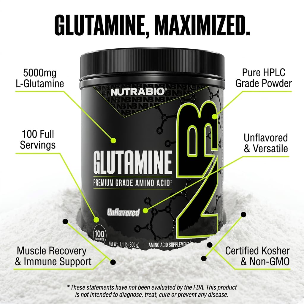 NutraBio Pure L-Glutamine Powder, 100 Servings L-Glutamine Supplement, Amino Acid, Pure Grade, Glutamina, Absolutely no Additives, Fillers or Excipients, Muscle Recovery Supplement - (500 Grams) - Image 3