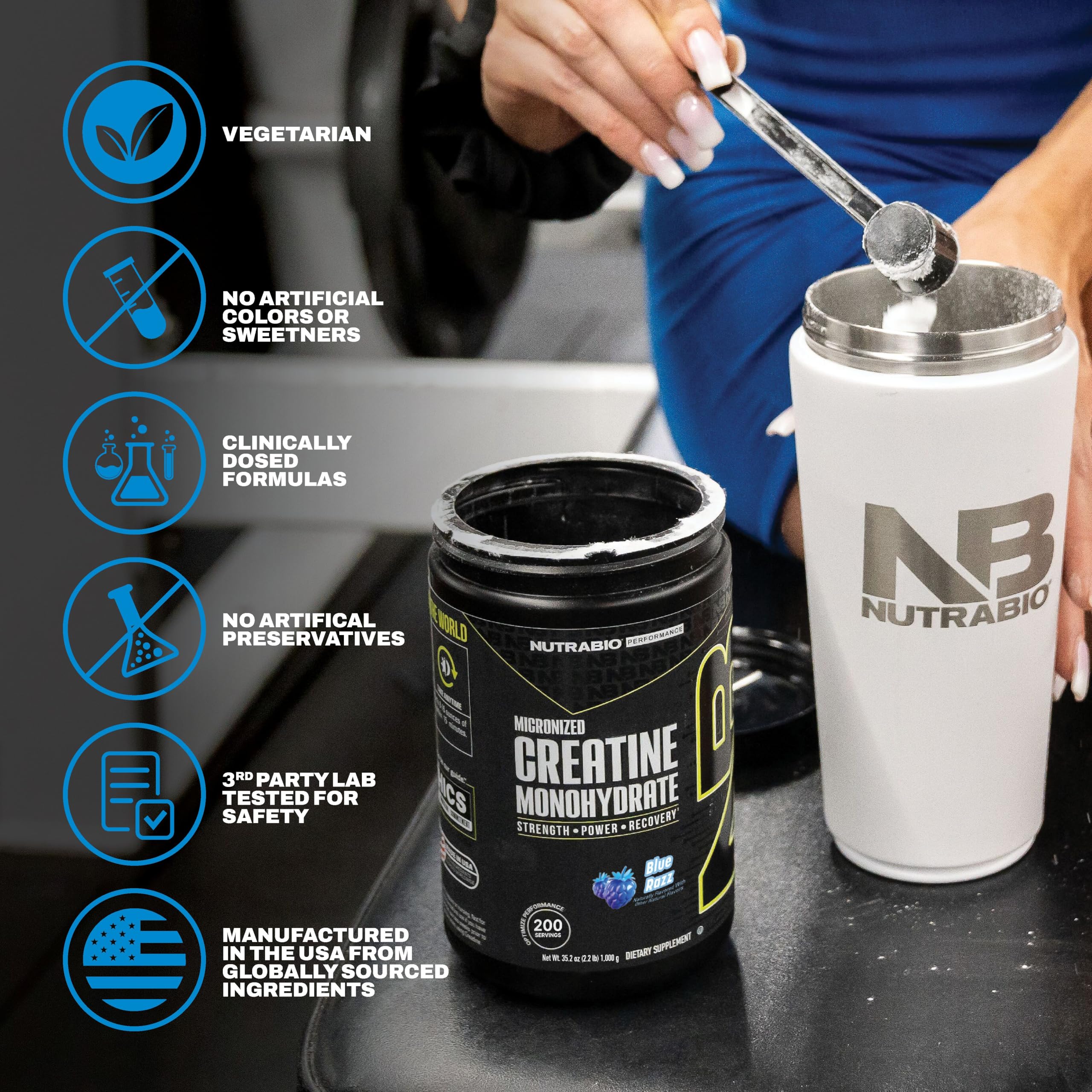 NutraBio Pure Micronized Creatine Monohydrate Powder Supplement, Blue Razz (300 g) - Supports Bulk Muscle Energy, Recovery, and Strength - HPLC Tested Creatine Powder Supplement for Men and Women - Image 5