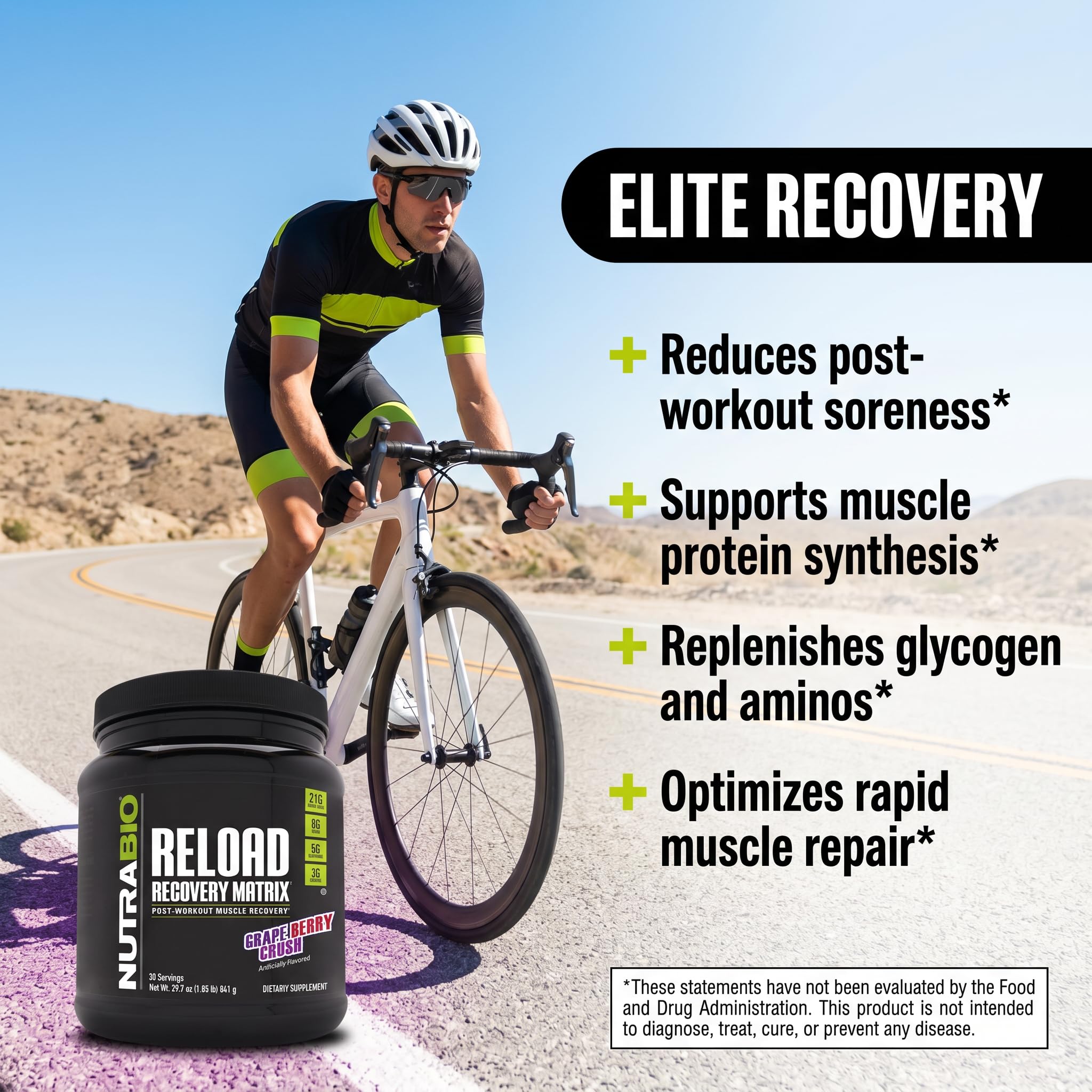 NutraBio Reload - Powerful Muscular Recovery Formula - Post-Workout Supplement - 3G Creatine - 8G BCAAs - 5G Glutamine - 30 Servings, Grape Berry Crush - Image 4