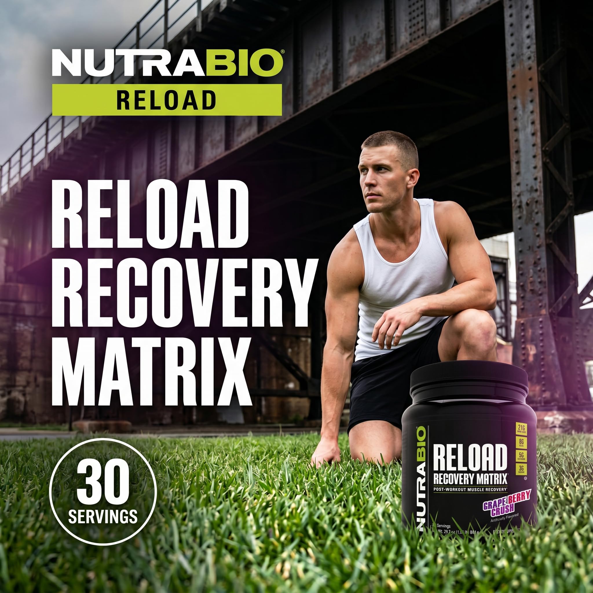 NutraBio Reload - Powerful Muscular Recovery Formula - Post-Workout Supplement - 3G Creatine - 8G BCAAs - 5G Glutamine - 30 Servings, Grape Berry Crush - Image 7