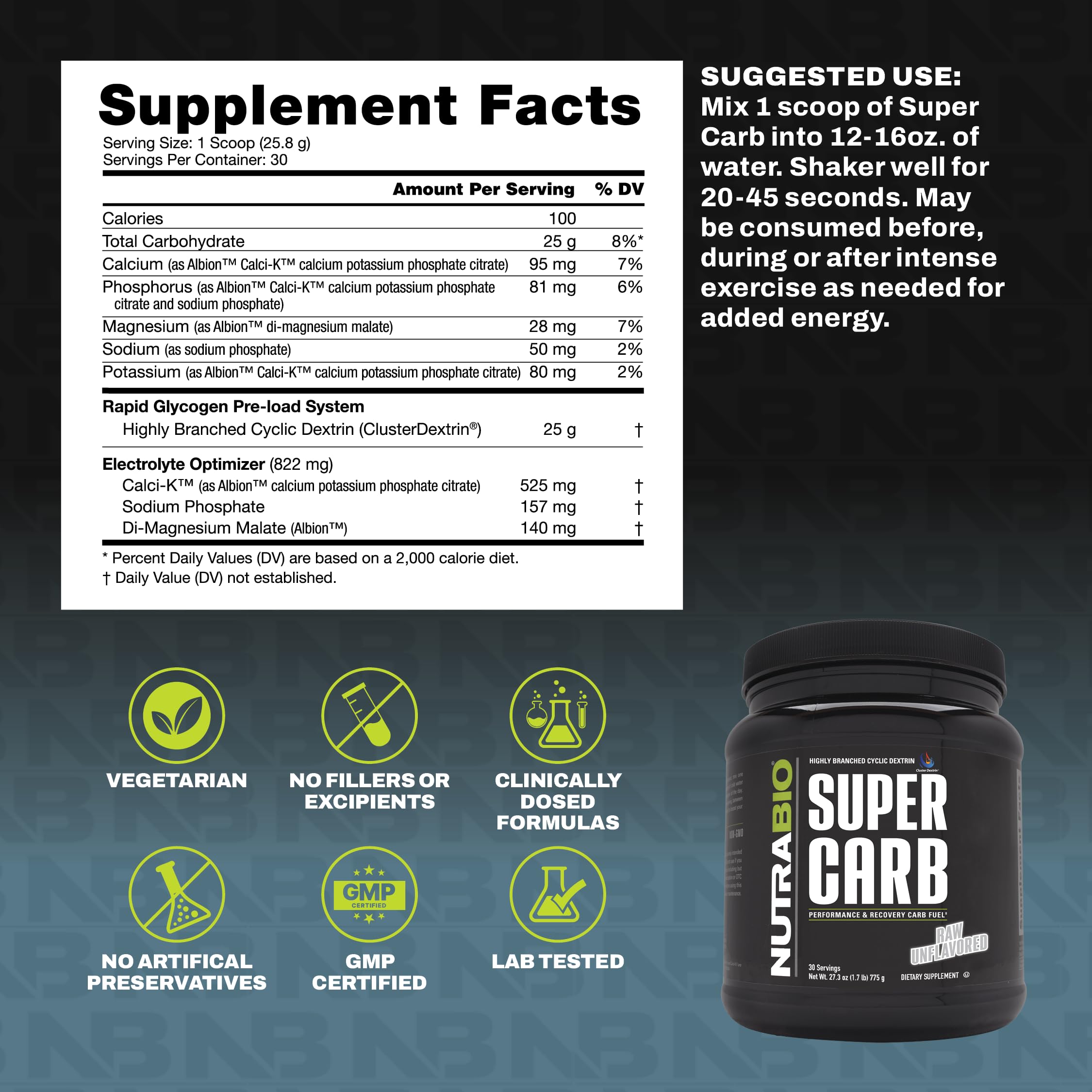NutraBio Super Carb, Carbohydrate Powder with Cluster Dextrin & Electrolytes, Advanced Carb Supplement Powder for Workout Fuel, Performance, and Muscle Recovery, Cyclic Dextrin, Unflavored, 30 Sv - Image 3