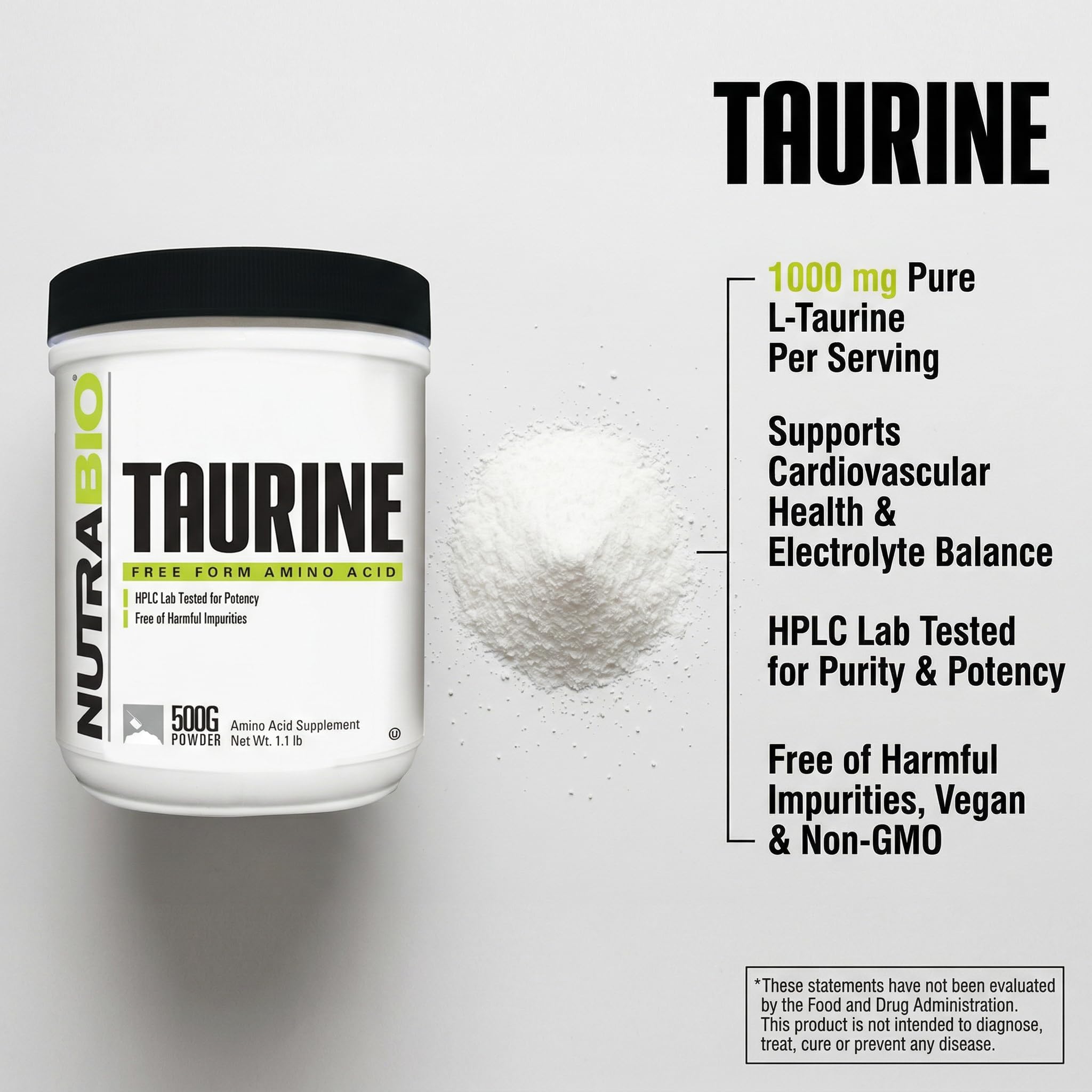 NutraBio Taurine Powder 500g | Pure Free-Form L-Taurine Amino Acid Supplement | Supports Cellular Health, Energy, and Wellness | Non-GMO, USP Grade - Image 7