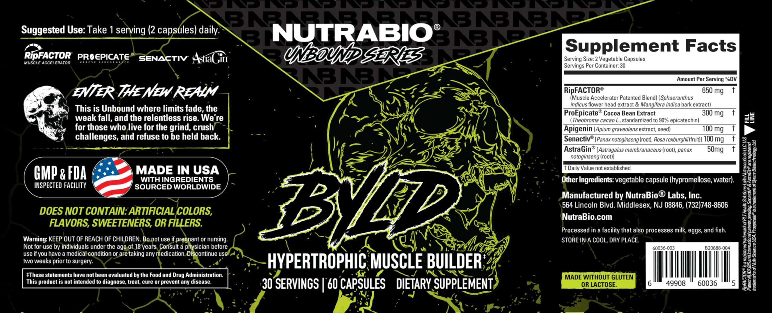 NutraBio Unbound BYLD - Natural Muscle Builder for Men, Support Muscle Growth, Recovery, and Strength - 30 Servings - 60 Capsules - Image 8