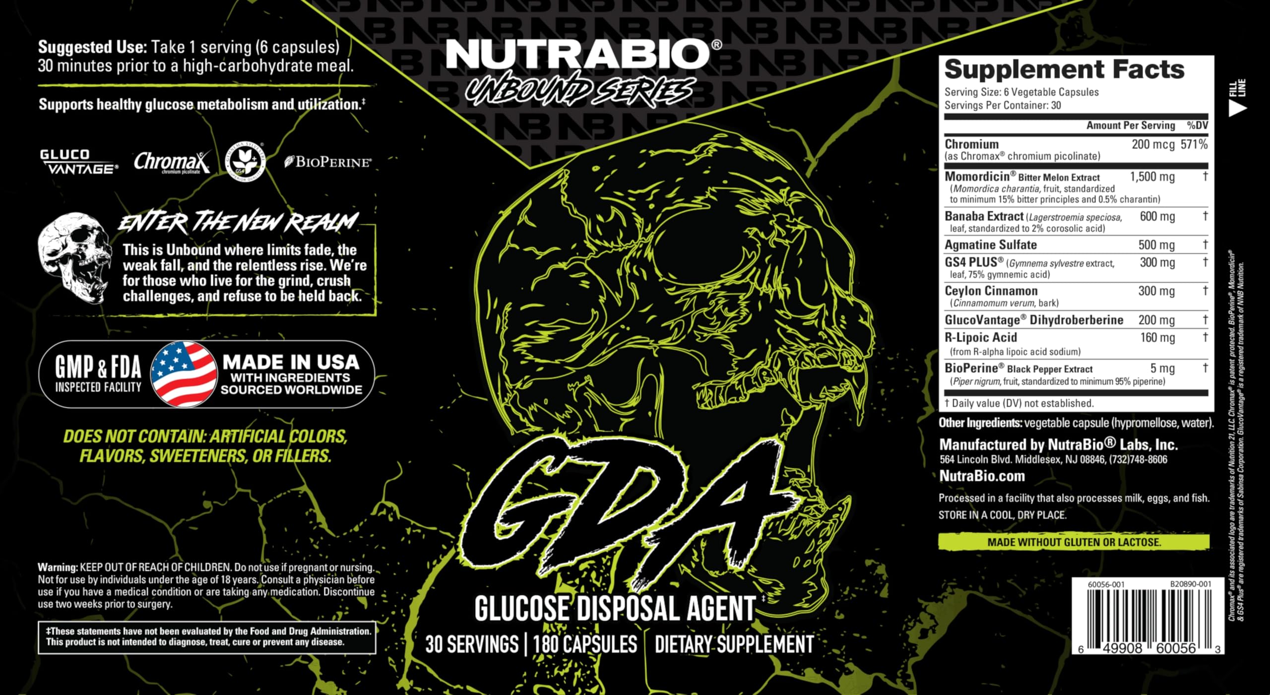 Nutrabio Unbound GDA Supplements - Glucose Disposal Agent - Blood Sugar Support Supplement - 30 Servings - 180 Capsules - Image 8
