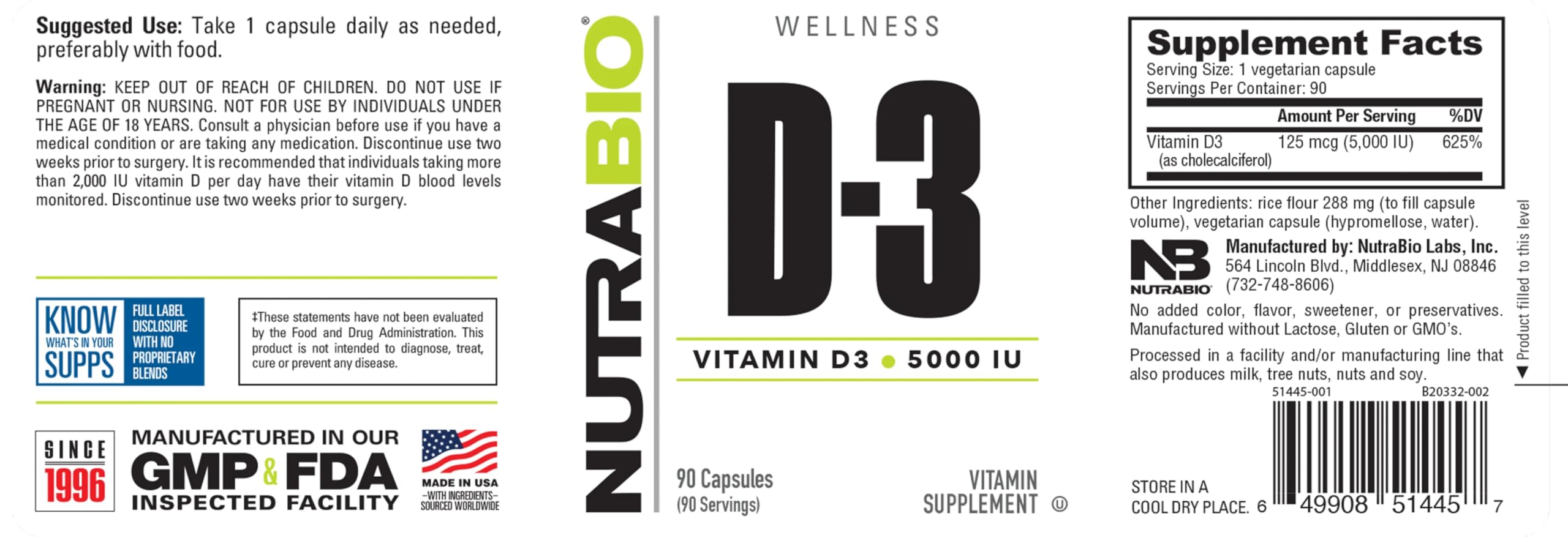 NutraBio Vitamin D (5000 IU), Immune Support - 90 Vegetable Capsules - Image 3
