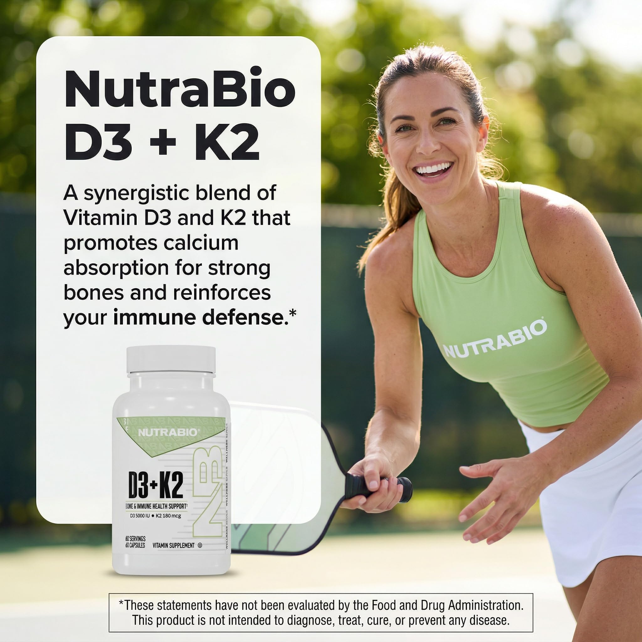 NutraBio Vitamin D3 K2 | 5000 IU D3 as Cholecalciferol with Vitamin K2 as MENA-Q MK7 (180mcg) | Support Bone and Heart Health | Non-GMO, Gluten Free, Lactose Free | 60 Vegetable Capsules - Image 3