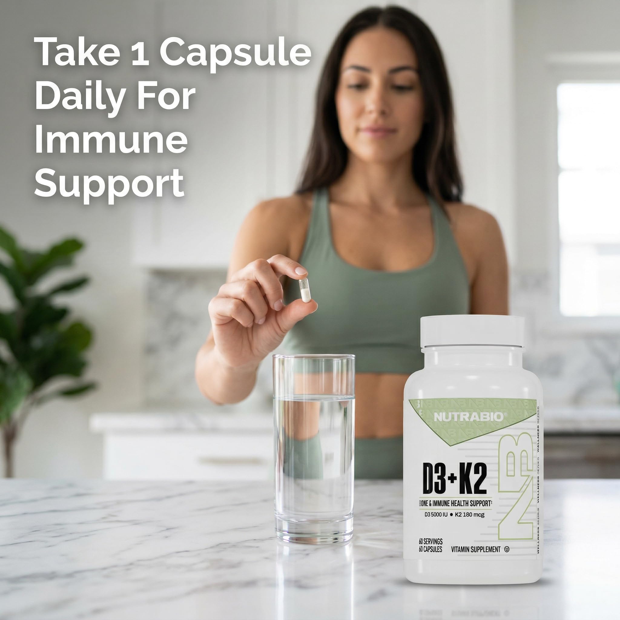 NutraBio Vitamin D3 K2 | 5000 IU D3 as Cholecalciferol with Vitamin K2 as MENA-Q MK7 (180mcg) | Support Bone and Heart Health | Non-GMO, Gluten Free, Lactose Free | 60 Vegetable Capsules - Image 4