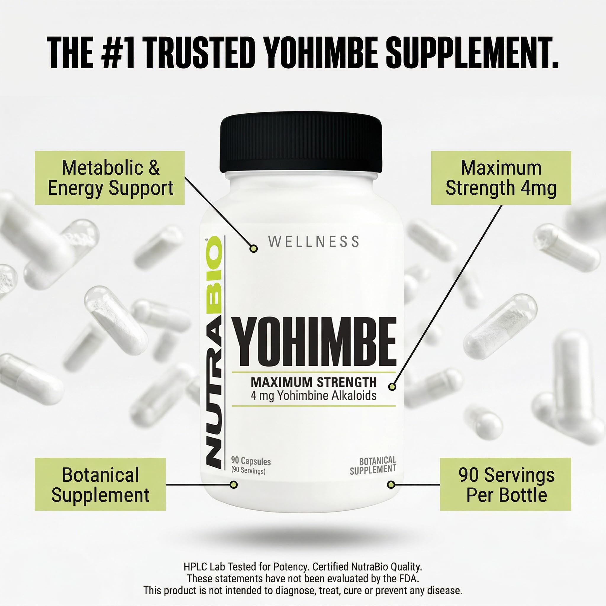 NutraBio Yohimbe Bark Extract Supplement for Men and Women, 4mg, 90 Vegetable Capsules - Image 3