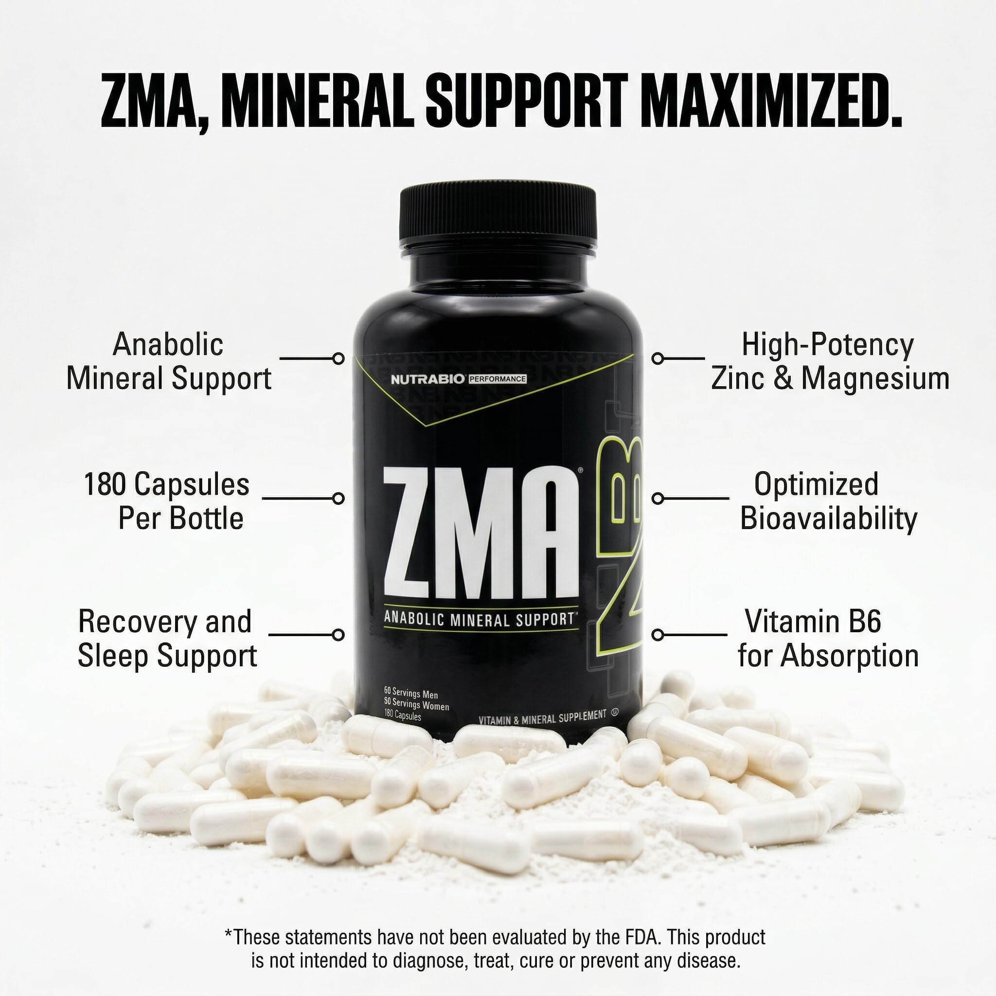 NutraBio ZMA Supplements for Men & Women- Zinc Magnesium Supplements to Support Hormone Levels, Peak Performance, Sleep, Muscle Recovery, Immune Health, 180 Ct. - Image 3